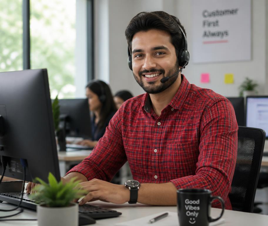 Promotion Call support agent on a call